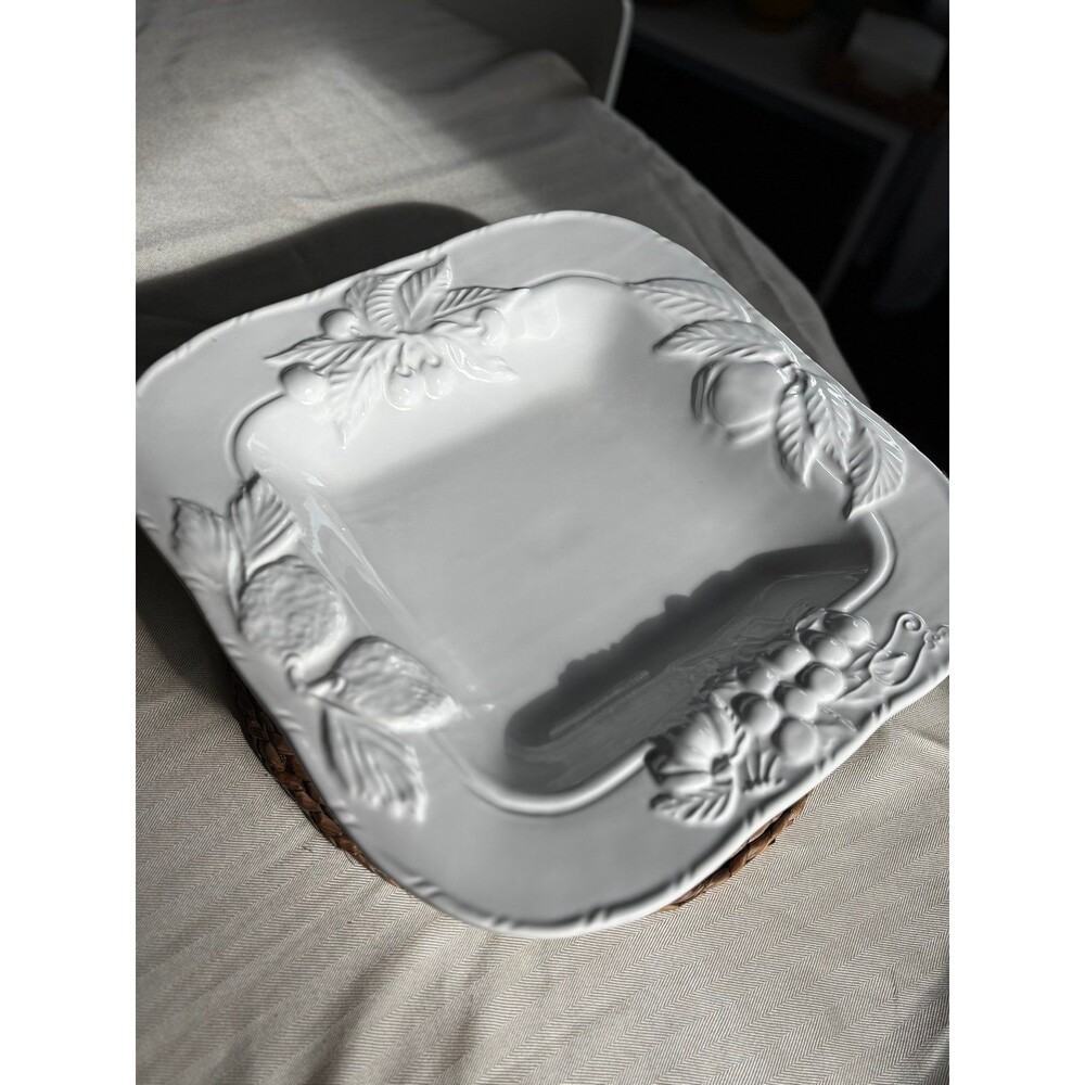 Elegant White Embossed Square Plate